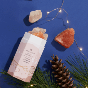 himalayan salt crystals with pine and lights for christmas